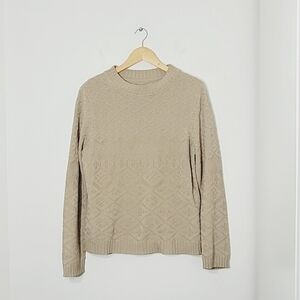 Vintage Tan Geomertic Knitted Pattern Cotton Blend Sweater Causal Size XLarge
